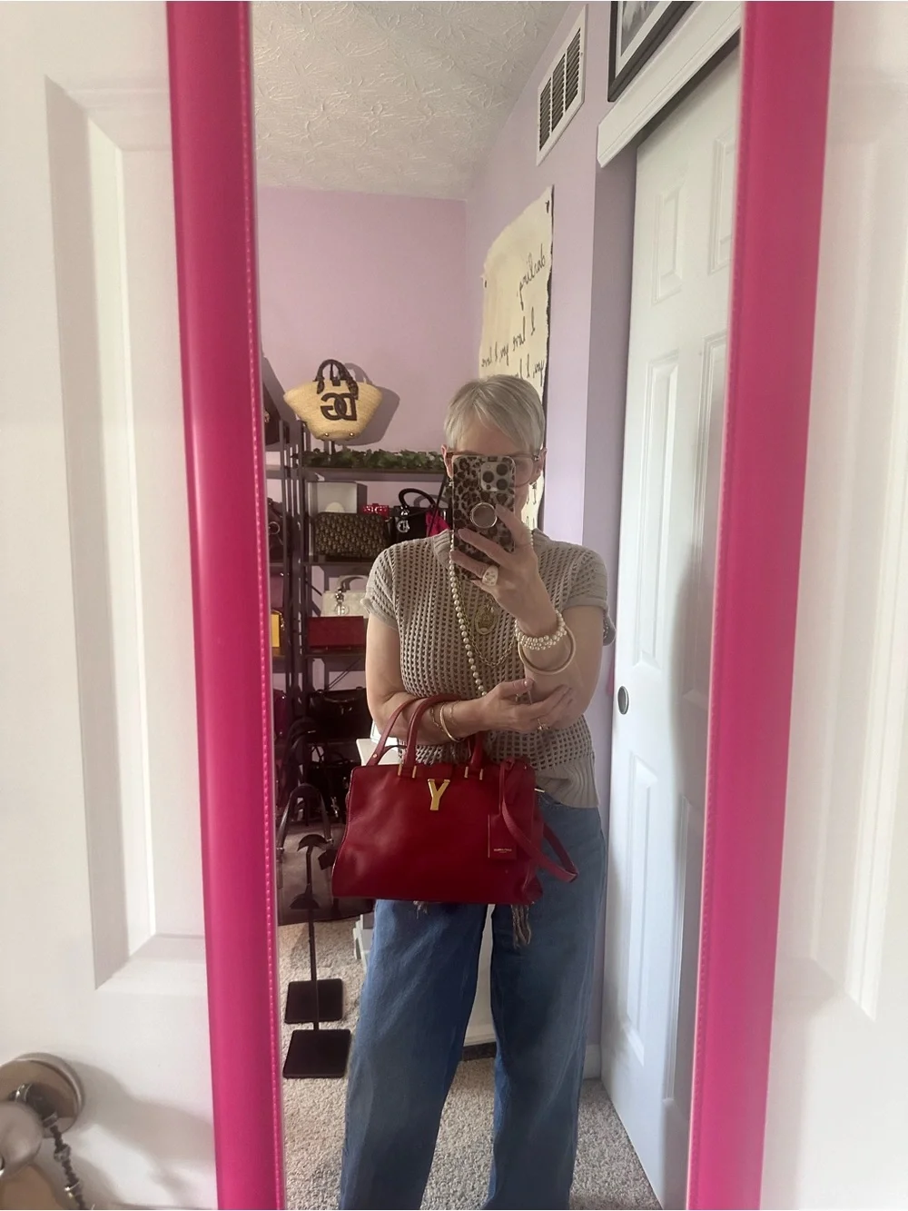 Saint Laurent Red Leather Cabas Y Medium Tote with Gold-Tone Hardware - Picture 12 of 15